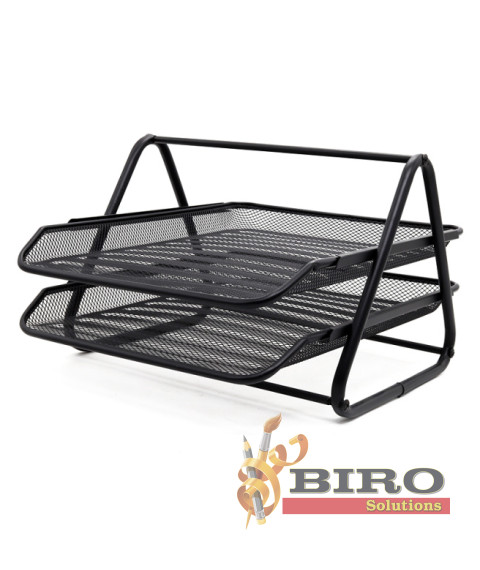 Tavă pentru hîrtie orizontală, 2 nivele, metal tip plasa, negru